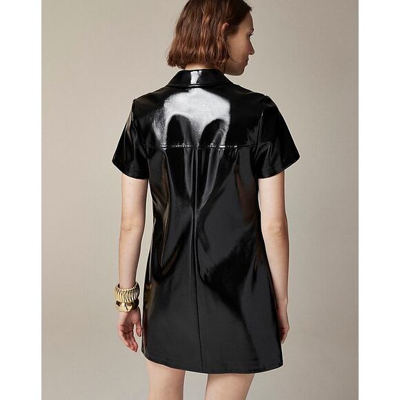 J. CREW Collection Gamine Shirt Dress Faux Patent Leather Black Sz 16 NWT {3E26} - Picture 2 of 3